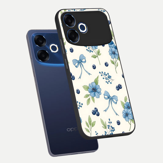  Blue Flower And Bow phone case For Oppo F33 Pro 5G showing premium glass back cover with detailed artwork