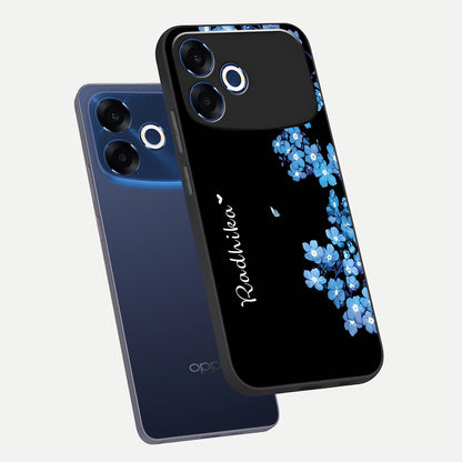  Blue Petal Dream Custom Name phone case For Oppo F33 Pro 5G showing premium glass back cover with detailed artwork
