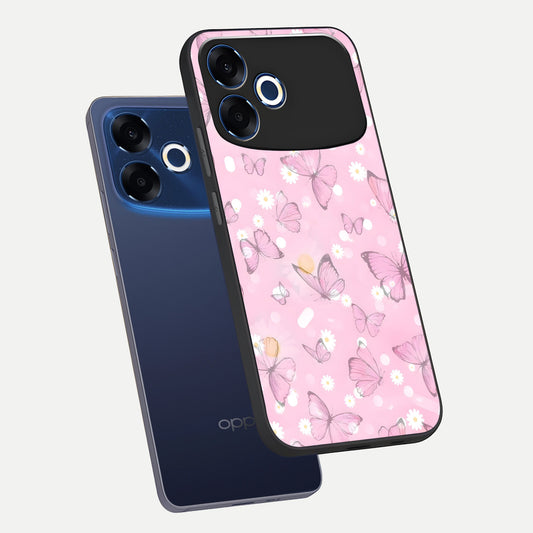 Blush Butterfly Garden phone case For Oppo F33 Pro 5G showing premium glass back cover with detailed artwork
