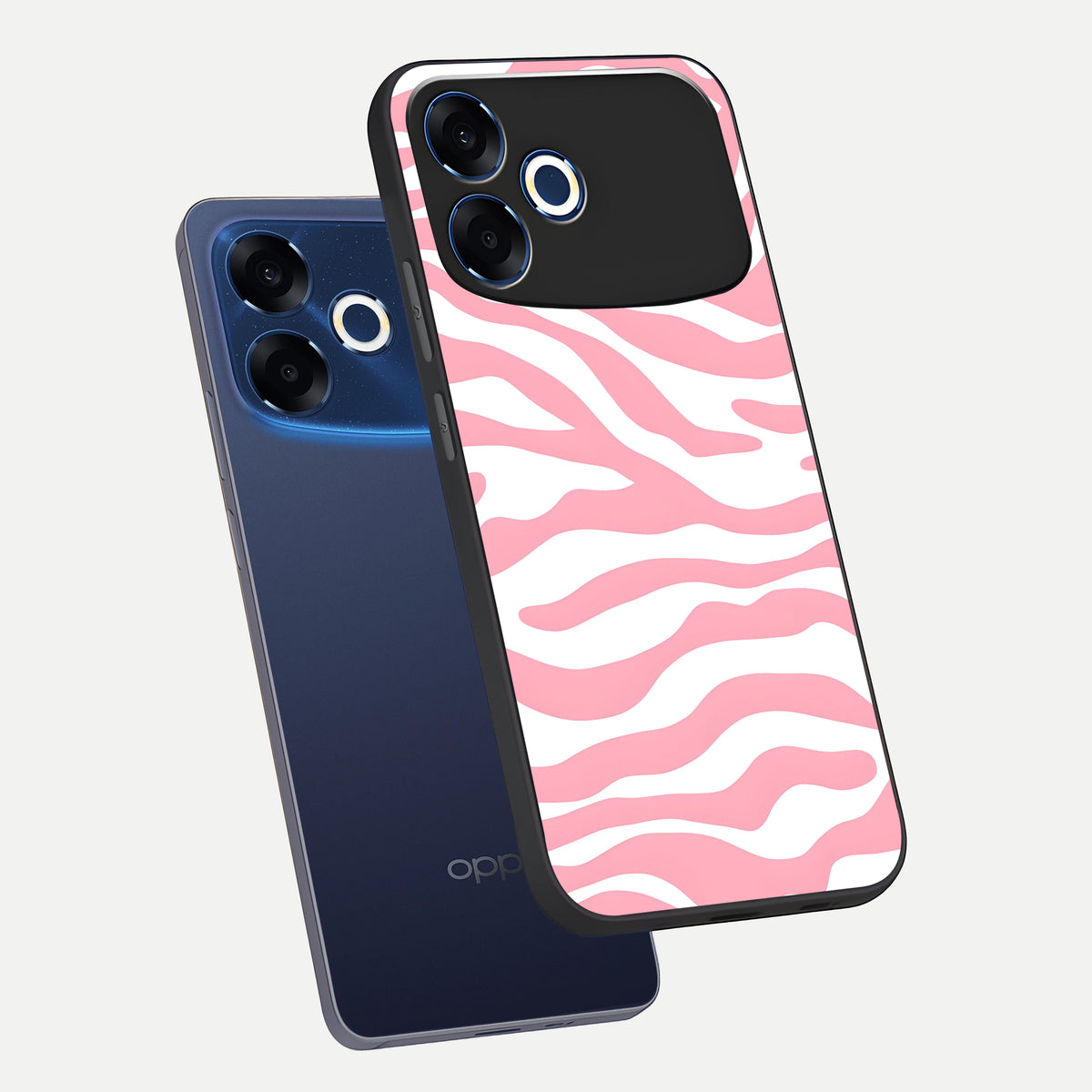  Blush Zebra Flow phone case For Oppo F33 Pro 5G showing premium glass back cover with detailed artwork