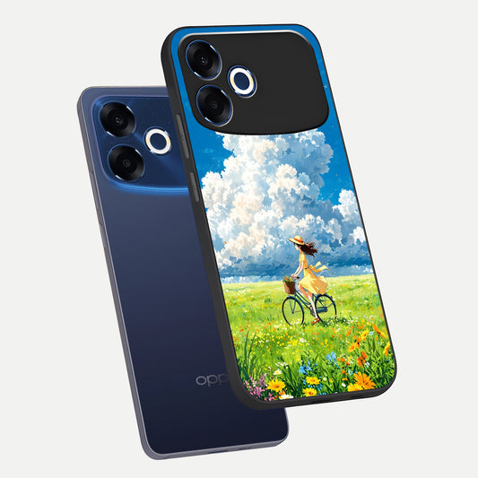  Breezy Meadow Ride phone case For Oppo F33 Pro 5G showing premium glass back cover with detailed artwork
