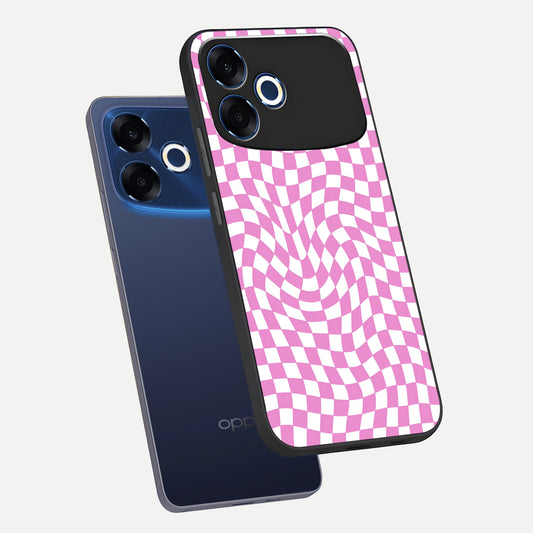  Bubblegum Check Wave phone case For Oppo F33 Pro 5G showing premium glass back cover with detailed artwork