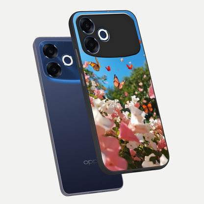  Butterflies In Bloom Sky phone case For Oppo F33 Pro 5G showing premium glass back cover with detailed artwork