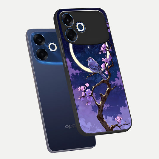  Celestial Bird Blossom phone case For Oppo F33 Pro 5G showing premium glass back cover with detailed artwork