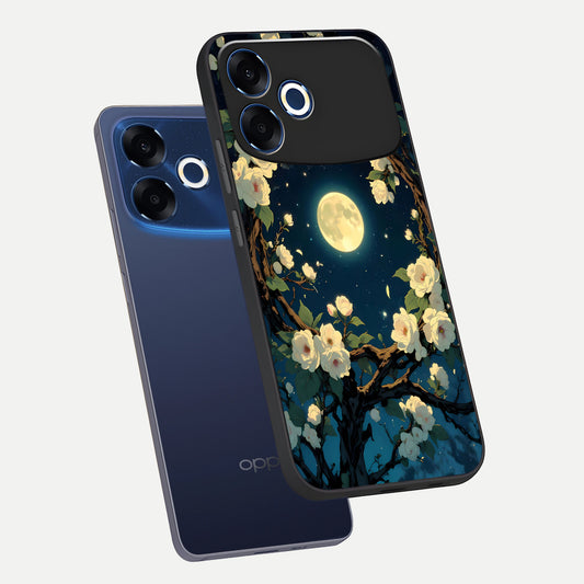  Celestial Moon And Flower phone case For Oppo F33 Pro 5G showing premium glass back cover with detailed artwork