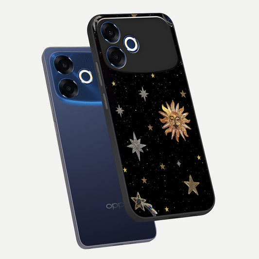  Celestial Moon With Stars phone case For Oppo F33 Pro 5G showing premium glass back cover with detailed artwork