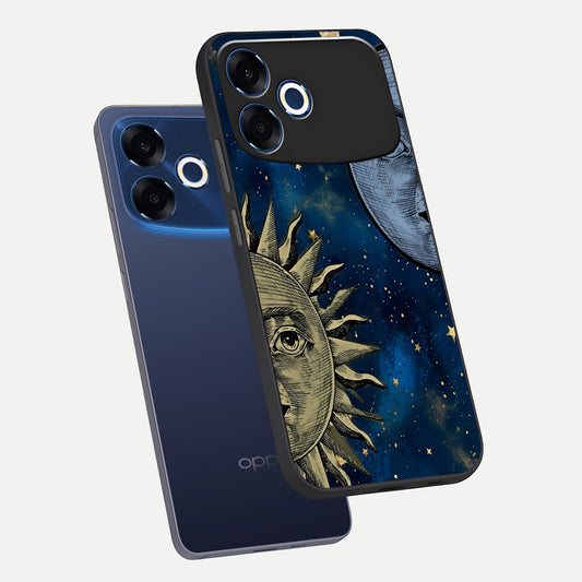  Celestial Moon With Sun phone case For Oppo F33 Pro 5G showing premium glass back cover with detailed artwork