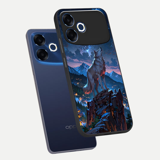  Celestial Wolf Howl phone case For Oppo F33 Pro 5G showing premium glass back cover with detailed artwork