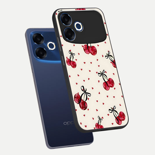  Cherry Heart Bow phone case For Oppo F33 Pro 5G showing premium glass back cover with detailed artwork