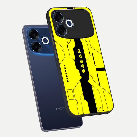  Circuit CYBERPUNK Custom Name phone case For Oppo F33 Pro 5G showing premium glass back cover with detailed artwork