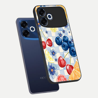  Citrus Bloom Joy phone case For Oppo F33 Pro 5G showing premium glass back cover with detailed artwork