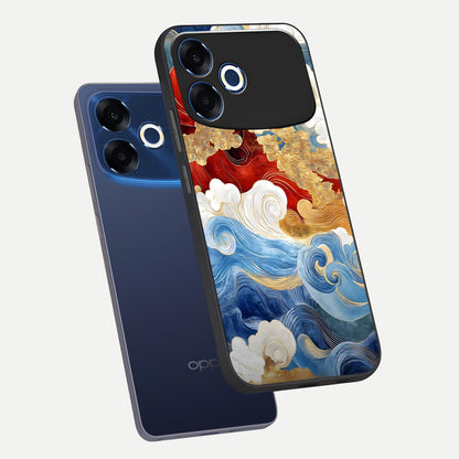  Colored Waves phone case For Oppo F33 Pro 5G showing premium glass back cover with detailed artwork