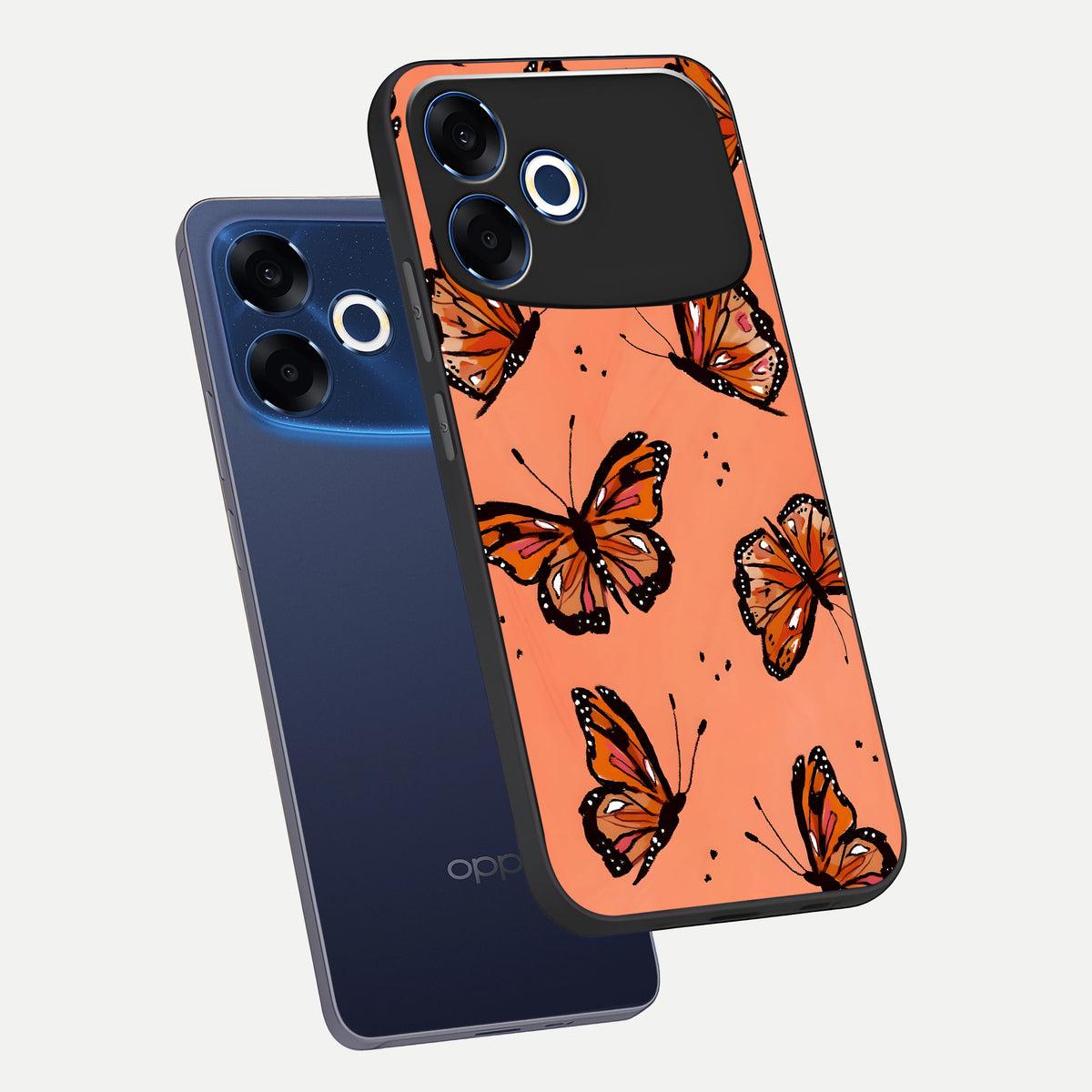  Coral Wing Butterfly phone case For Oppo F33 Pro 5G showing premium glass back cover with detailed artwork