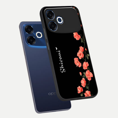  Crimson Bloom Grace Custom Name phone case For Oppo F33 Pro 5G showing premium glass back cover with detailed artwork