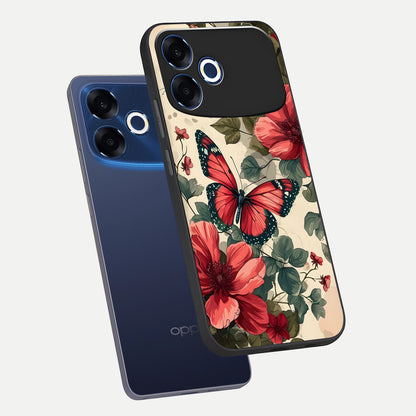  Crimson Butterfly Garden phone case For Oppo F33 Pro 5G showing premium glass back cover with detailed artwork