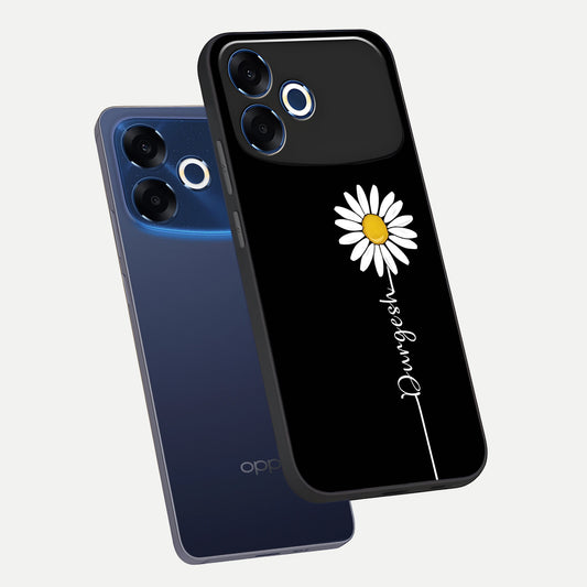  Custom Name White Flower phone case For Oppo F33 Pro 5G showing premium glass back cover with detailed artwork