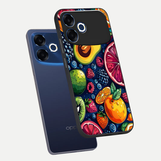  Cute Fruits Art phone case For Oppo F33 Pro 5G showing premium glass back cover with detailed artwork