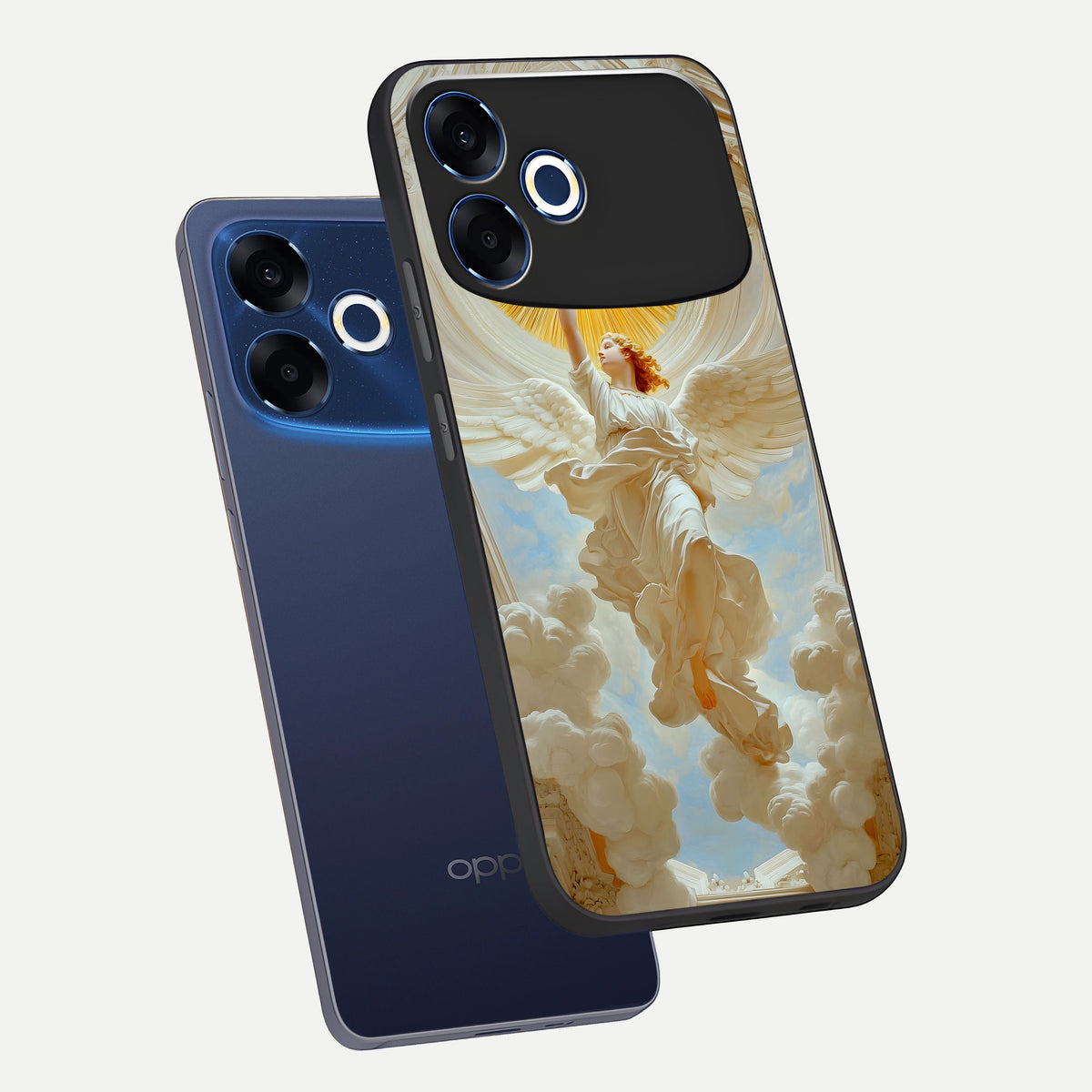  Divine Light Angel phone case For Oppo F33 Pro 5G showing premium glass back cover with detailed artwork