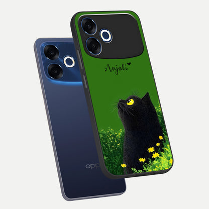  Emerald Cat Custom Name phone case For Oppo F33 Pro 5G showing premium glass back cover with detailed artwork