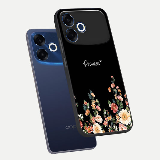  Floral Design Personalized Custom Name phone case For Oppo F33 Pro 5G showing premium glass back cover with detailed artwork