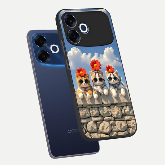  Floral Kitty Squad phone case For Oppo F33 Pro 5G showing premium glass back cover with detailed artwork