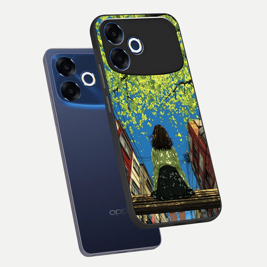  Golden Leaves Glow phone case For Oppo F33 Pro 5G showing premium glass back cover with detailed artwork