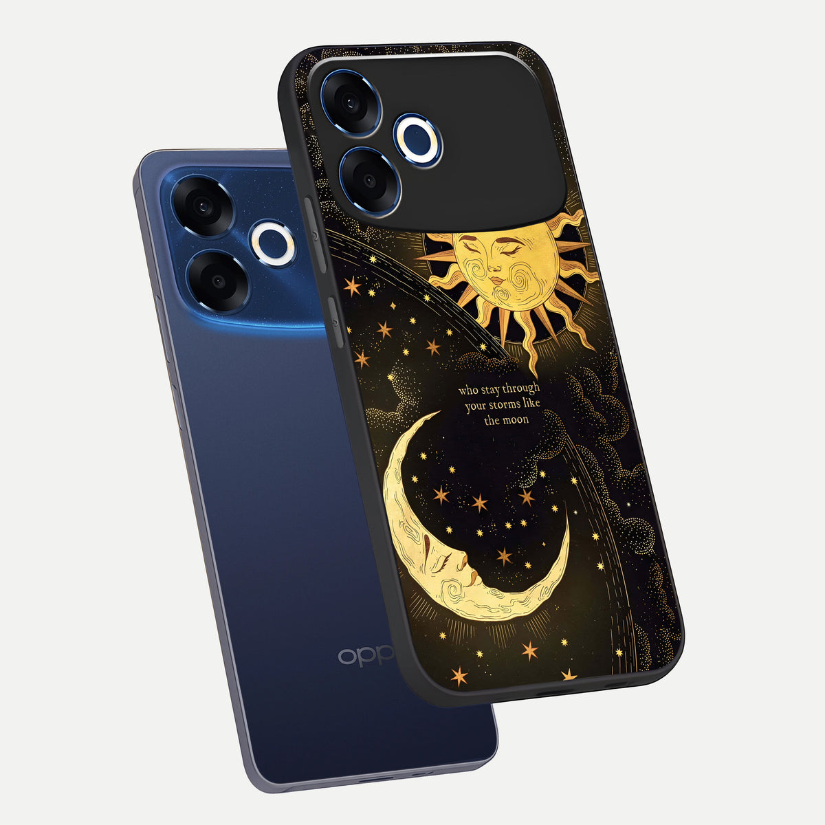  Golden Lunar Love phone case For Oppo F33 Pro 5G showing premium glass back cover with detailed artwork