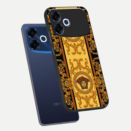  Golden Royal Heritage phone case For Oppo F33 Pro 5G showing premium glass back cover with detailed artwork