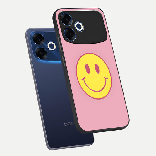  Happy Pink Mood phone case For Oppo F33 Pro 5G showing premium glass back cover with detailed artwork