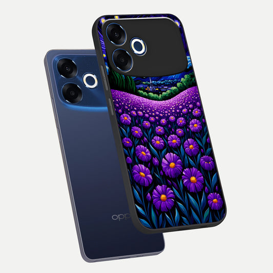  Lavender Moon Field phone case For Oppo F33 Pro 5G showing premium glass back cover with detailed artwork