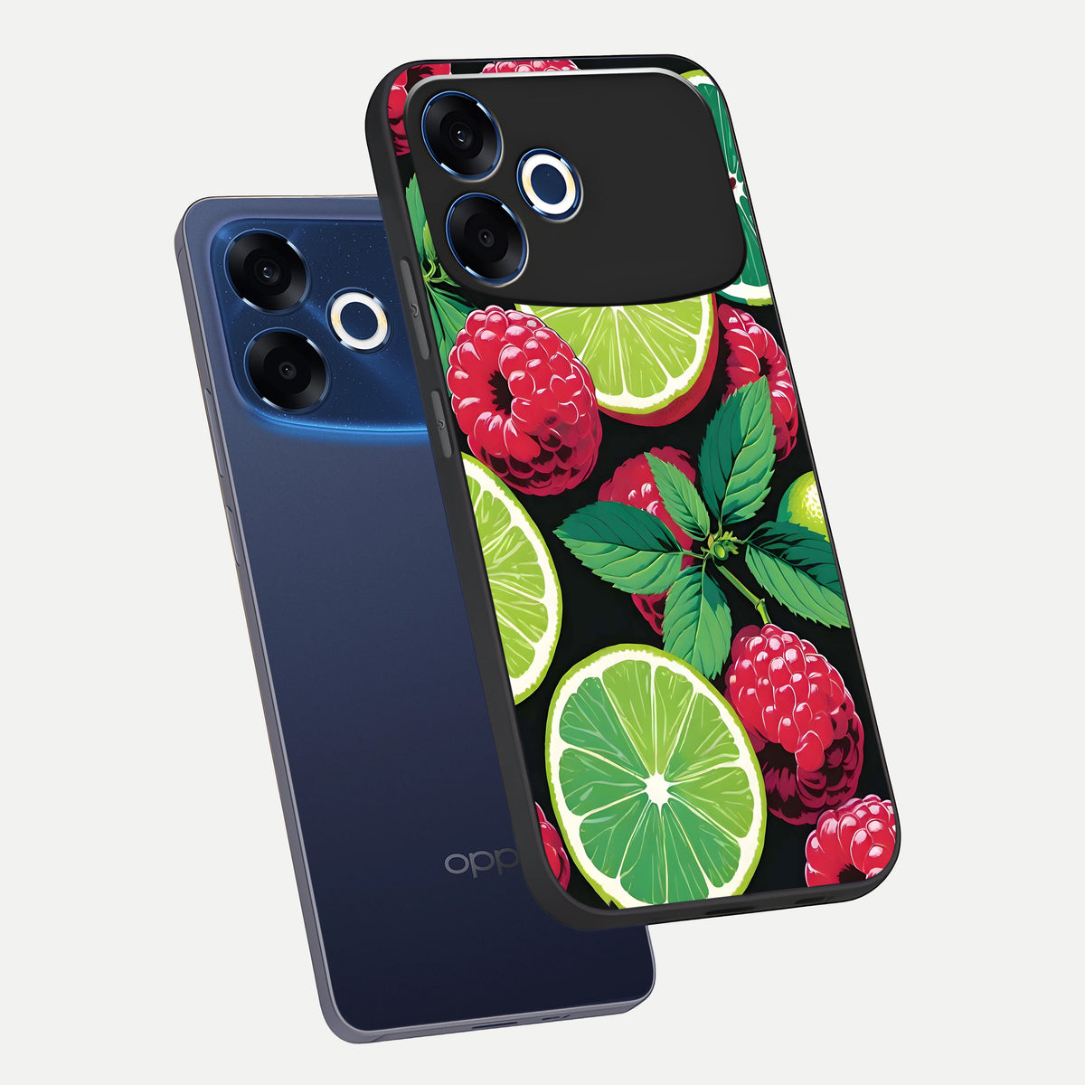  Lime and Raspberry Pattern phone case For Oppo F33 Pro 5G showing premium glass back cover with detailed artwork