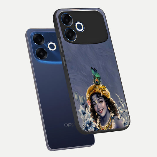  Lord Krishna phone case For Oppo F33 Pro 5G showing premium glass back cover with detailed artwork