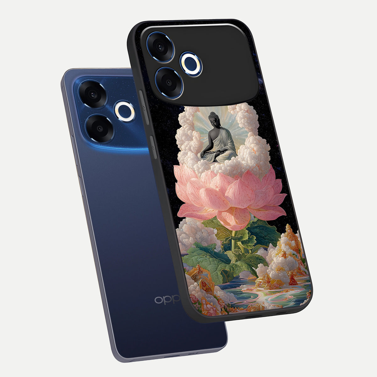  Lotus Divine Peace phone case For Oppo F33 Pro 5G showing premium glass back cover with detailed artwork