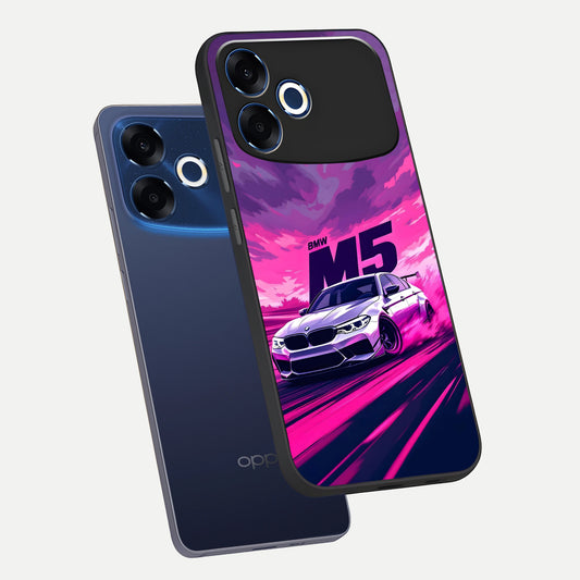  MS Neon Car phone case For Oppo F33 Pro 5G showing premium glass back cover with detailed artwork