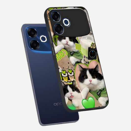  Matcha Cats Mood phone case For Oppo F33 Pro 5G showing premium glass back cover with detailed artwork