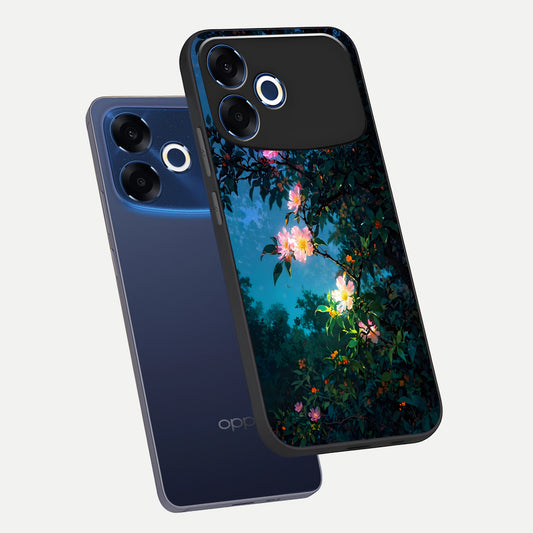  Midnight Bloom Glow phone case For Oppo F33 Pro 5G showing premium glass back cover with detailed artwork
