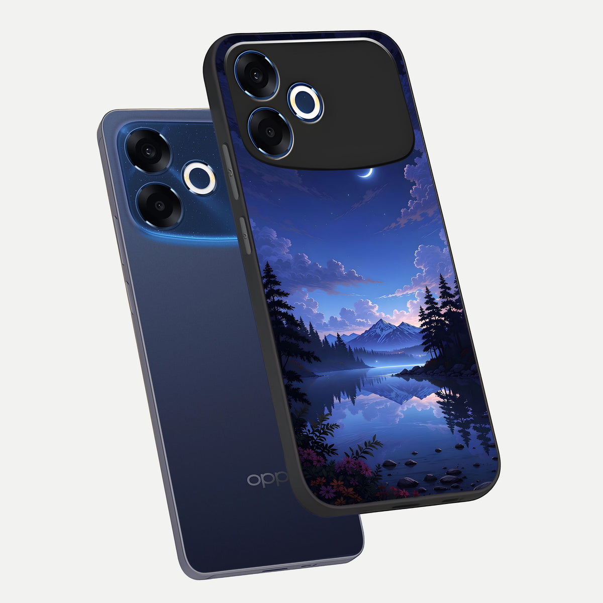  Midnight Lake Peace phone case For Oppo F33 Pro 5G showing premium glass back cover with detailed artwork