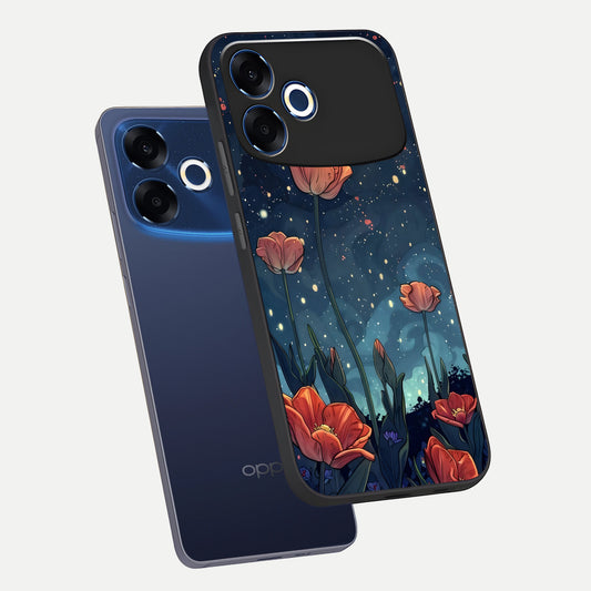  Midnight Tulip Glow phone case For Oppo F33 Pro 5G showing premium glass back cover with detailed artwork