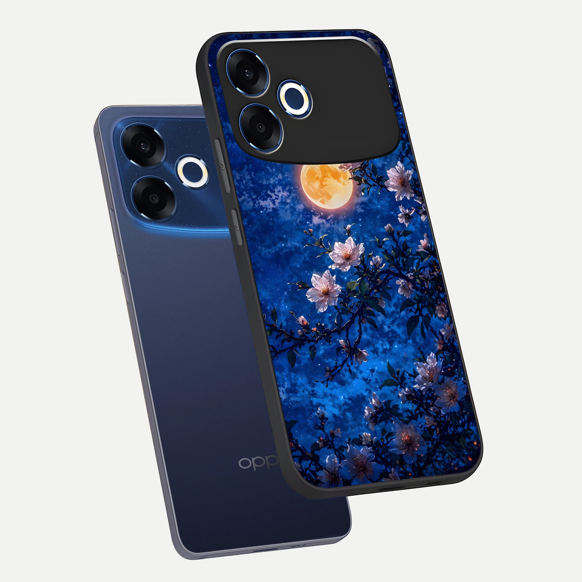  Moonlit Blossoms Night phone case For Oppo F33 Pro 5G showing premium glass back cover with detailed artwork