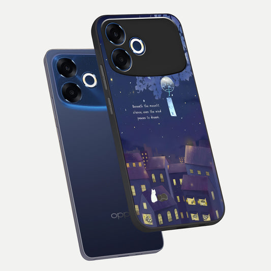  Moonlit Cat Silence phone case For Oppo F33 Pro 5G showing premium glass back cover with detailed artwork