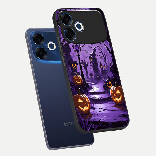  Pumpkin Patch Halloween phone case For Oppo F33 Pro 5G showing premium glass back cover with detailed artwork