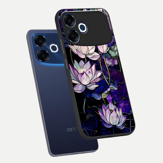 Purple Lotus Pattern phone case For Oppo F33 Pro 5G showing premium glass back cover with detailed artwork
