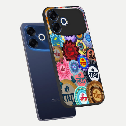  Radha Divine Bloom phone case For Oppo F33 Pro 5G showing premium glass back cover with detailed artwork