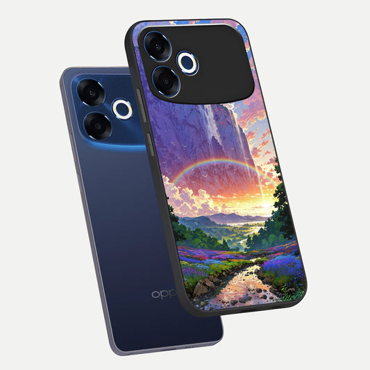  Rainbow Valley Dream phone case For Oppo F33 Pro 5G showing premium glass back cover with detailed artwork