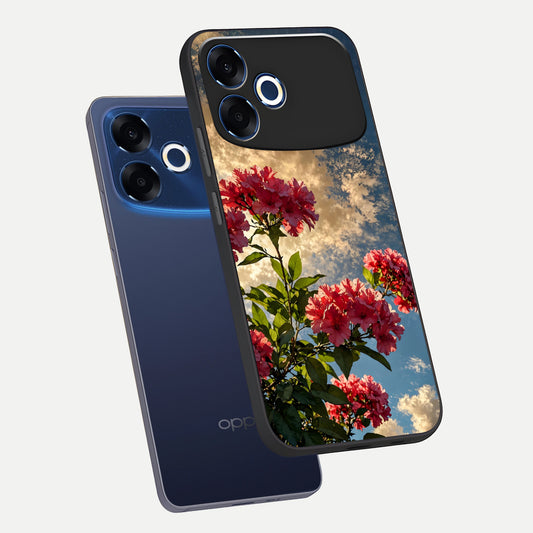  Red Bloom Skies phone case For Oppo F33 Pro 5G showing premium glass back cover with detailed artwork