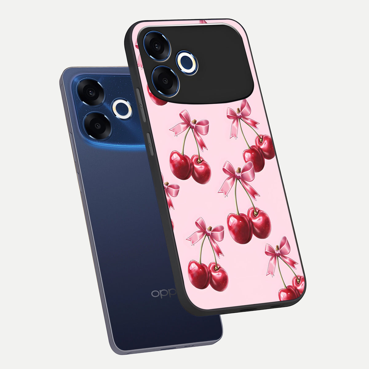  Red Cherries Pattern phone case For Oppo F33 Pro 5G showing premium glass back cover with detailed artwork