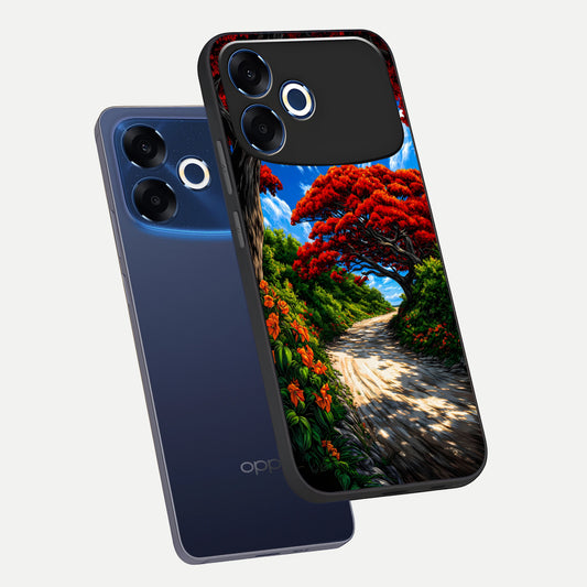  Red Trees Pathway phone case For Oppo F33 Pro 5G showing premium glass back cover with detailed artwork