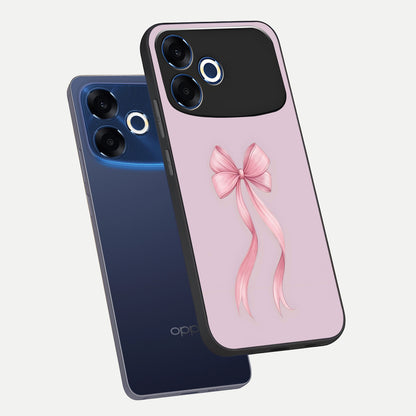  Soft Blush Bow phone case For Oppo F33 Pro 5G showing premium glass back cover with detailed artwork