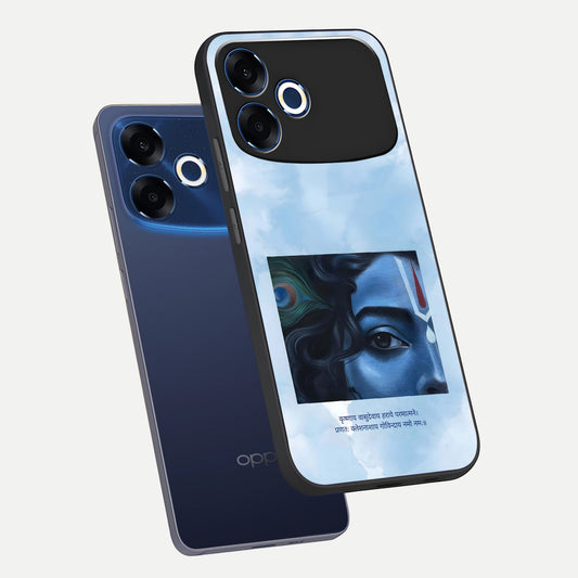 Spiritual Krishna phone case For Oppo F33 Pro 5G showing premium glass back cover with detailed artwork