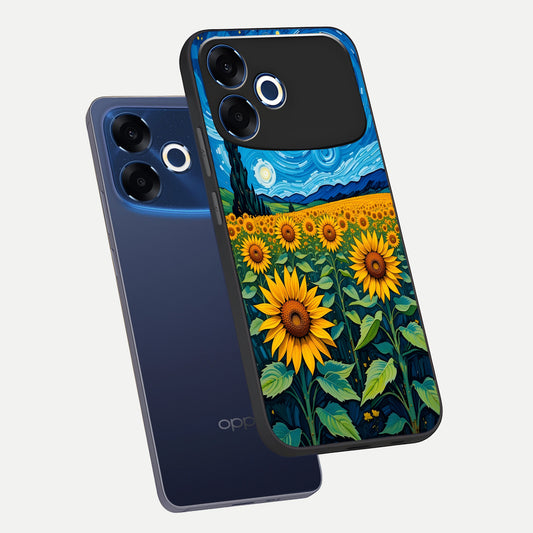  Starry Sunflower Dreams phone case For Oppo F33 Pro 5G showing premium glass back cover with detailed artwork